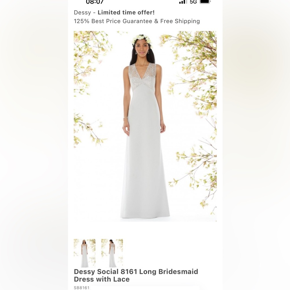 Dessy Social 8161 Long Bridesmaid Dress with Lace